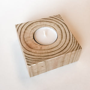 Cedar Wood Block Tea Light Candle Holder Rustic Farmhouse Industrial