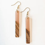 Wood and Resin Stick Drop Earrings Handmade Gift