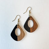 Wood and Black Resin Drop Cutout Earrings Handmade Gift