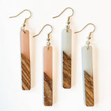 Wood and Resin Stick Drop Earrings Handmade Gift